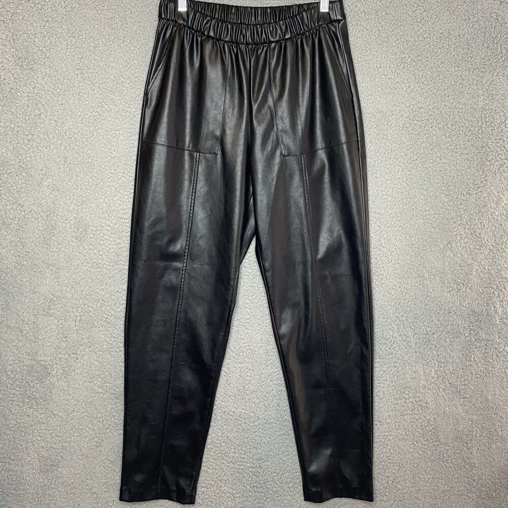 Gap Womens Black High Rise Vegan Leather Straight Pull-On Pants Size Medium Tall